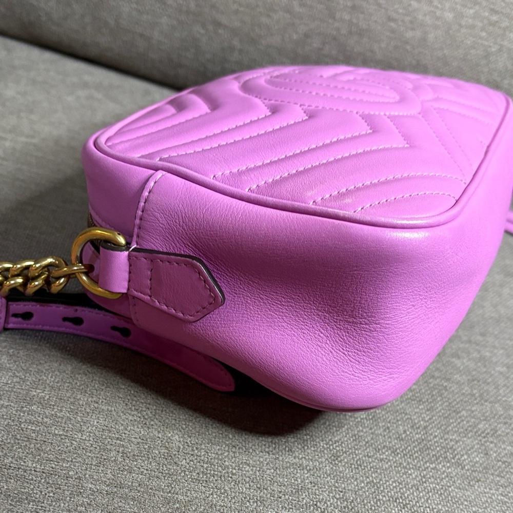 Gucci GG  Marmont Small  Matelassé Lavender Pink Leather Crossbody Authentic - Picture 8 of 11